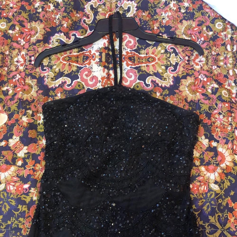 Full length, black formal beaded gown